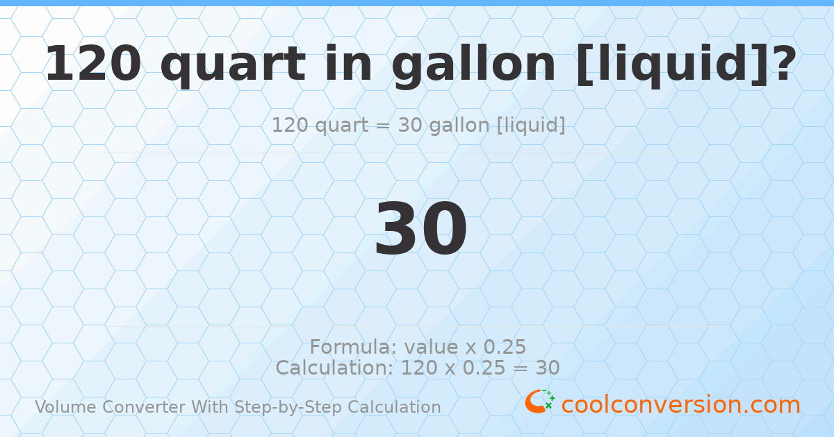120 quarts = 30 gallons [liquid]